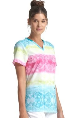 Cherokee Women's Trippy Stripes Print Scrub Top -Medical Nurse Clothing Shop 3 ck ck734 print 650