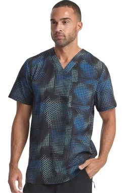 Cherokee Men's V-Neck Gradient Grid Print Scrub Top -Medical Nurse Clothing Shop 3 ck ck920 print 650