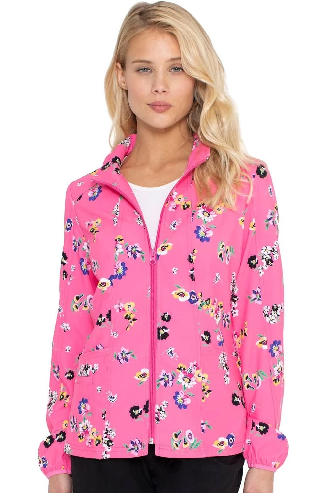 Clearance Women's Warm Up Flowering Fields Print Scrub Jacket 5 Clearance Women's Warm Up Flowering Fields Print Scrub Jacket - Image 3