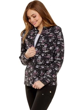 Clearance Women's Zip Front Warm-Up Owl Print Scrub Jacket 7 Clearance Women's Zip Front Warm-Up Owl Print Scrub Jacket -Medical Nurse Clothing Shop 3 ck hs301 printclearance 650 2