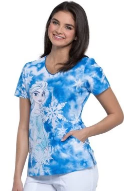 Cherokee Clearance Women's V-Neck Elsa Print Scrub Top -Medical Nurse Clothing Shop 3 ck tf626 printclearance 650 2