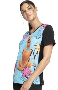Cherokee Clearance Women's Scooby Sunshine Print Scrub Top -Medical Nurse Clothing Shop 3 ck tf678 printclearance 650
