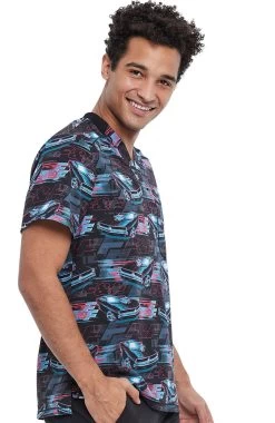 Cherokee Clearance Men's Fast And Furious Print Scrub Top -Medical Nurse Clothing Shop 3 ck tf730 printclearance 650