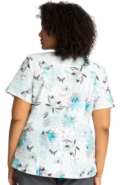 Cherokee Clearance Women's Lotus Garden Print Scrub Top -Medical Nurse Clothing Shop 3 ck tf761 printclearance 650