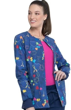 Cherokee Clearance Women's Piece Of My Heart Print Scrub Jacket -Medical Nurse Clothing Shop 4 ck ck301 printclearance 650 5