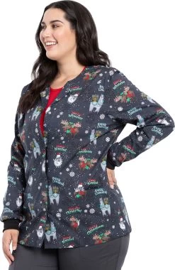 Cherokee Clearance Women's Merry Whatever Print Scrub Jacket -Medical Nurse Clothing Shop 4 ck ck301 printclearance 650 7
