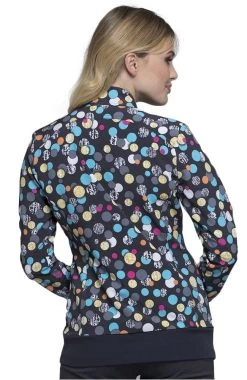 Cherokee Clearance Women's Zip Front Warm-Up Polka Dot Print Scrub Jacket -Medical Nurse Clothing Shop 4 ck ck308 printclearance 650
