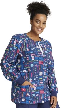 Cherokee Clearance Women's Snap Front Scrub Life Print Jacket -Medical Nurse Clothing Shop 4 ck ck321 printclearance 650 5