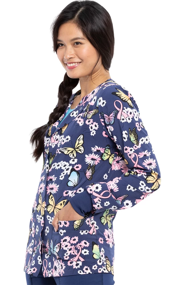 Cherokee Clearance Women's Beautiful To Care Print Scrub Jacket 6 Cherokee Clearance Women's Beautiful To Care Print Scrub Jacket - Image 4