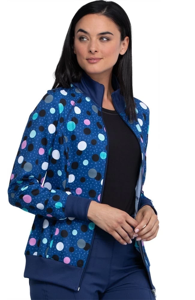 Cherokee Clearance Women's Poppin' Polka Dots Navy Print Scrub Jacket 6 Cherokee Clearance Women's Poppin' Polka Dots Navy Print Scrub Jacket - Image 4