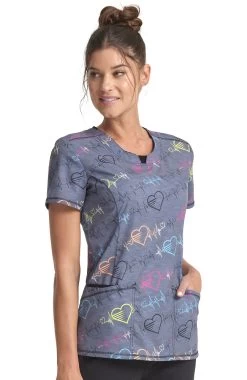 Cherokee Women's Round Neck Pop Beats Print Scrub Top 9 Cherokee Women's Round Neck Pop Beats Print Scrub Top -Medical Nurse Clothing Shop 4 ck ck609 print 650