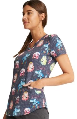 Cherokee Clearance Women's Science Friends Print Scrub Top -Medical Nurse Clothing Shop 4 ck ck637 printclearance 650