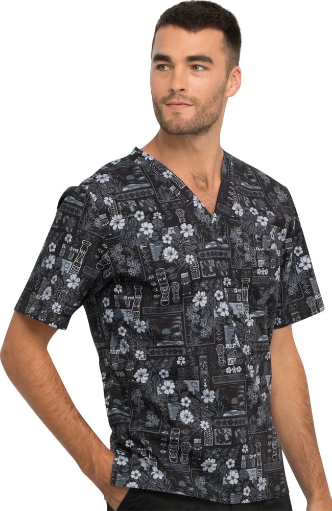 Cherokee Clearance Men's Its Tiki Time Print Scrub Top 6 Cherokee Clearance Men's Its Tiki Time Print Scrub Top - Image 4