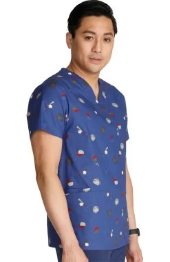 Cherokee Men's Home Run Print Scrub Top -Medical Nurse Clothing Shop 4 ck ck691 print 650