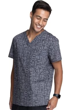 Cherokee Clearance Men's Instrumental Helpers Print Scrub Top -Medical Nurse Clothing Shop 4 ck ck691 printclearance 650 1