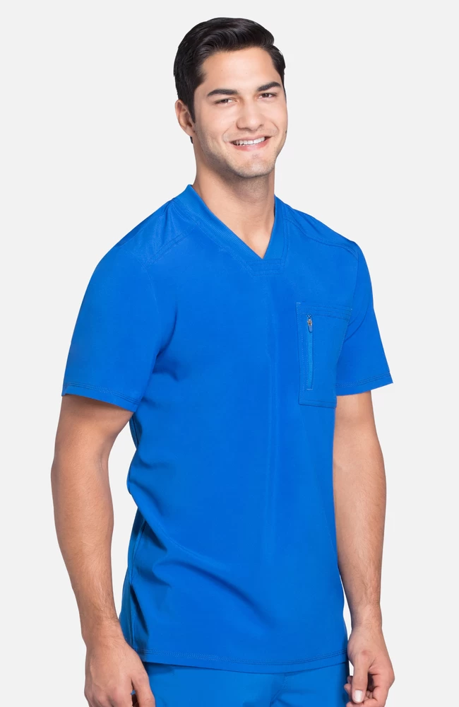 Cherokee Men's V-Neck Knit Panel Solid Scrub Top 6 Cherokee Men's V-Neck Knit Panel Solid Scrub Top - Image 4
