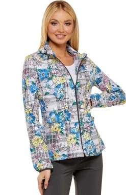 Clearance Women's Zip Front Warm-Up Plaid Print Scrub Jacket -Medical Nurse Clothing Shop 4 ck hs301 printclearance 650