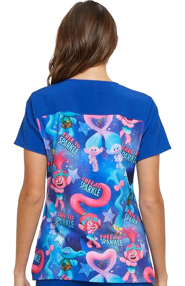 Cherokee Clearance Women's V-Neck Trolls Print Scrub Top 6 Cherokee Clearance Women's V-Neck Trolls Print Scrub Top - Image 4