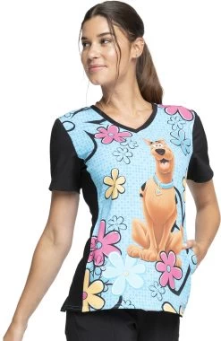 Cherokee Clearance Women's Scooby Sunshine Print Scrub Top -Medical Nurse Clothing Shop 4 ck tf678 printclearance 650