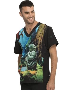 Cherokee Clearance Men's Jedi Master I Am Print Scrub Top -Medical Nurse Clothing Shop 4 ck tf708 printclearance 650 2