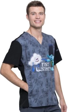 Cherokee Clearance Men's V-Neck Fist Bump Club Print Scrub Top -Medical Nurse Clothing Shop 4 ck tf708 printclearance 650