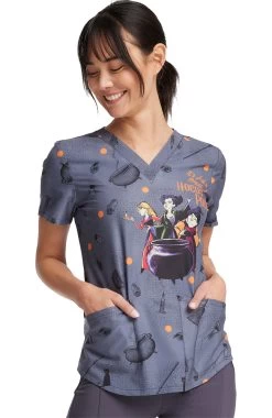 Cherokee Clearance Women's Hocus Pocus Print Scrub Top -Medical Nurse Clothing Shop 4 ck tf736 printclearance 650