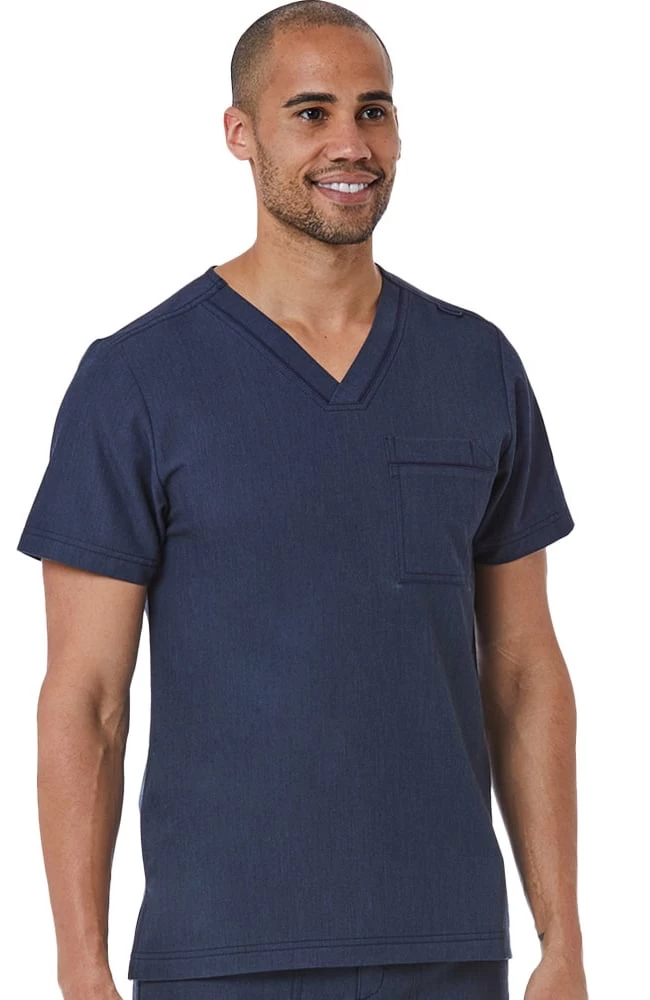 Clearance Men's Contrast Piping V-Neck Solid Scrub Top 6 Clearance Men's Contrast Piping V-Neck Solid Scrub Top - Image 4