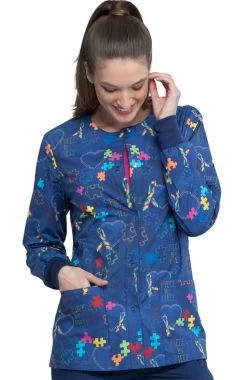 Cherokee Clearance Women's Piece Of My Heart Print Scrub Jacket -Medical Nurse Clothing Shop 5 ck ck301 printclearance 650 1