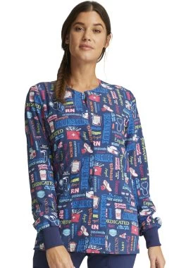 Cherokee Clearance Women's Snap Front Scrub Life Print Jacket -Medical Nurse Clothing Shop 5 ck ck321 printclearance 650 2