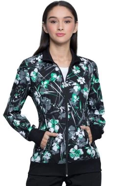 Cherokee Clearance Women's Botanical Gestures Print Scrub Jacket -Medical Nurse Clothing Shop 5 ck ck372 printclearance 650