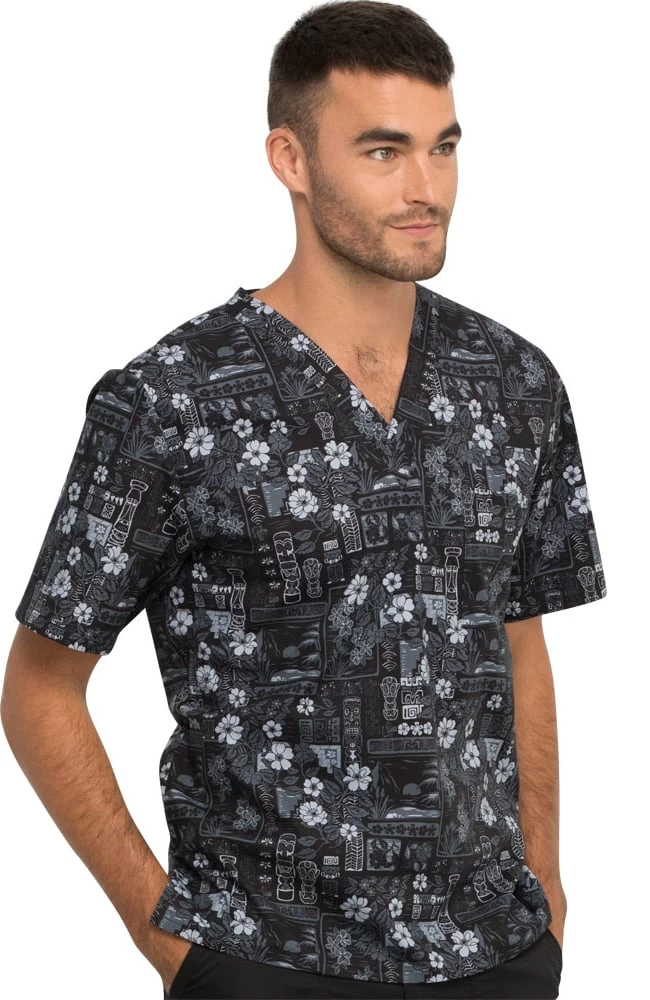 Cherokee Clearance Men's Its Tiki Time Print Scrub Top 7 Cherokee Clearance Men's Its Tiki Time Print Scrub Top - Image 5