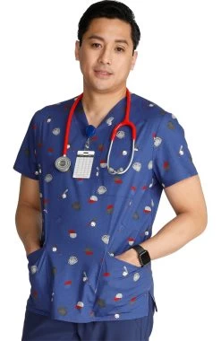 Cherokee Men's Home Run Print Scrub Top -Medical Nurse Clothing Shop 5 ck ck691 print 650