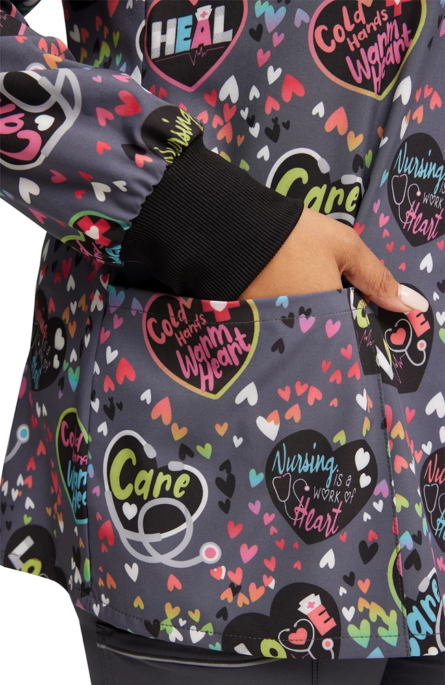 Cherokee Clearance Women's Snap Front Work Of Heart Print Jacket 8 Cherokee Clearance Women's Snap Front Work Of Heart Print Jacket - Image 6