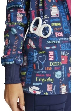 Cherokee Clearance Women's Snap Front Scrub Life Print Jacket -Medical Nurse Clothing Shop 6 ck ck321 printclearance 650 2