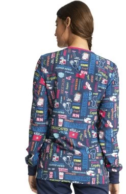 Cherokee Clearance Women's Snap Front Scrub Life Print Jacket -Medical Nurse Clothing Shop 7 ck ck321 printclearance 650
