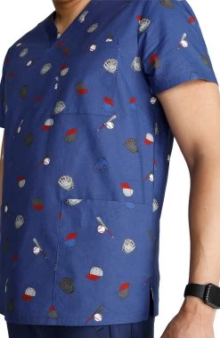 Cherokee Men's Home Run Print Scrub Top -Medical Nurse Clothing Shop 7 ck ck691 print 650