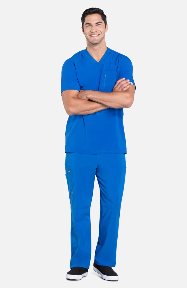 Cherokee Men's V-Neck Knit Panel Solid Scrub Top 7 Cherokee Men's V-Neck Knit Panel Solid Scrub Top - Image 5